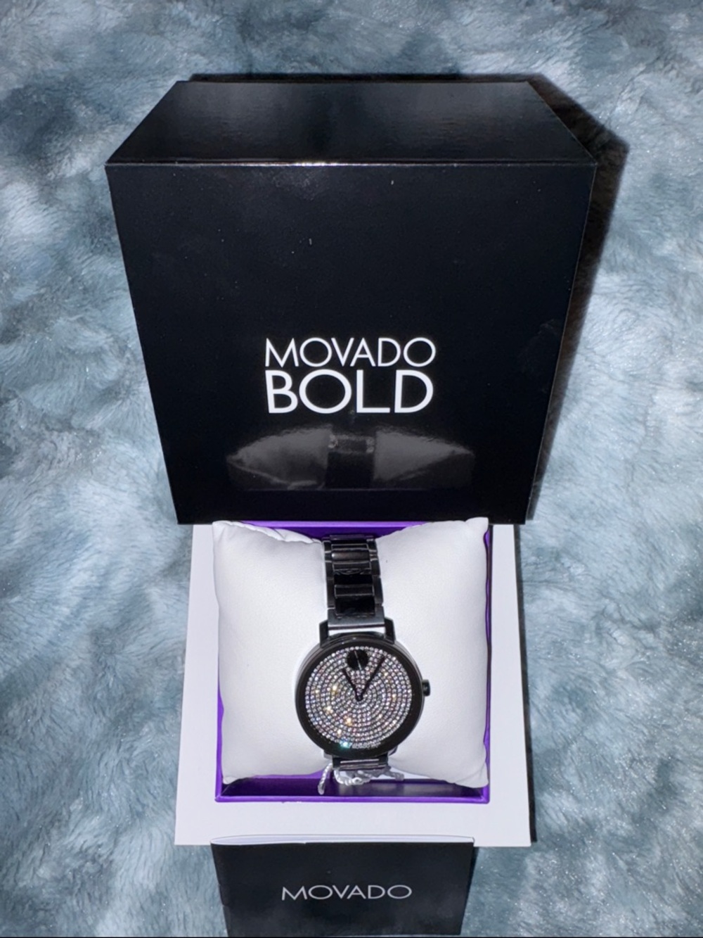 Movado Bold Swiss movement with bold Black Crystal Dial Bracelet Watch.  Women’s